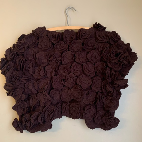 VTG Michael Simon Brown Shrug Cardigan Sweater Short Sleeve Artsy 3d Floral Wool - Picture 7 of 10